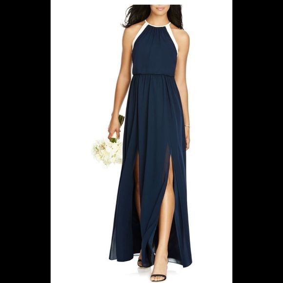 Social Bridesmaids Halter Chiffon dress midnight 2 - Picture 1 of 7